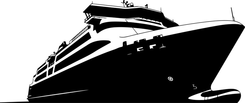 Luxury Cruise Ship, Ocean Liner, Black Silhouette, Vector Illustration, Nautical Icon