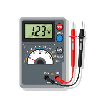 Digital multimeter with LCD display and analog scale, professional electronic measuring tool, portable voltmeter with red and black test probes
