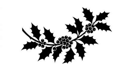 Black holly berry branch silhouette Christmas vector illustration © MdMainul