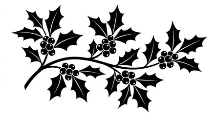 Holly Christmas berries branch black silhouette vector illustration © MdMainul