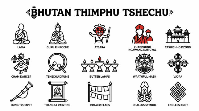 Bhutan Thimphu Tshechu Festival Icons