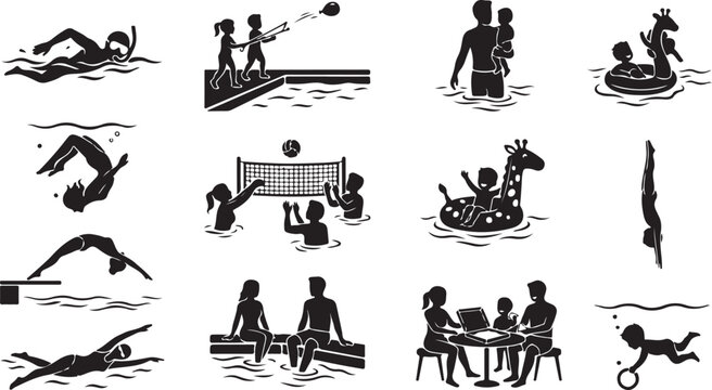 Family Lifestyle Activities Silhouette Vector Collection with Parents and Children Together