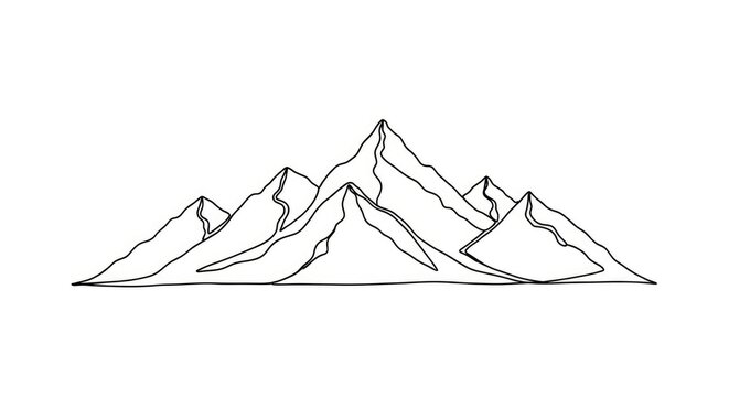 Mountain range landscape line art.