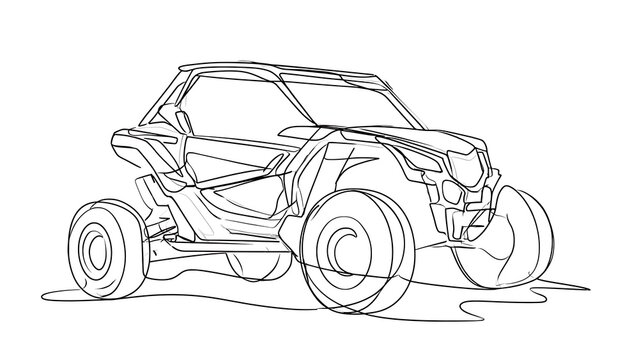 Line art drawing of off road vehicle white background.