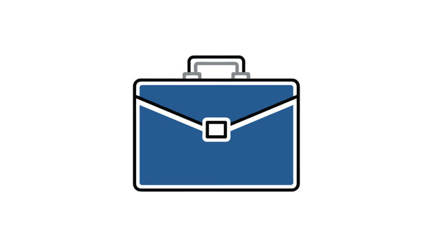 Simple blue business briefcase outline with a white trim and a central metal clasp on a clean white background.