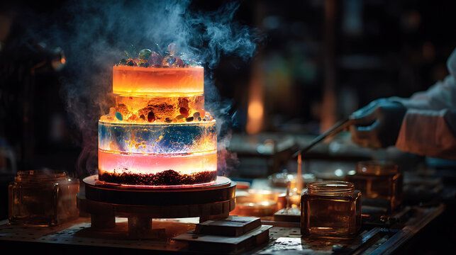 A glowing cake being created layer by layer with dazzling decorations.(2)