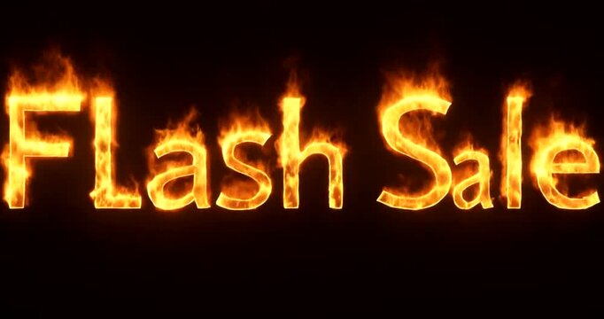 Fiery Flash Sale Text Animation on Black Background Intense Promotion Concept.