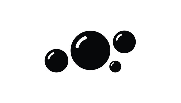 Group of four black shiny bubbles of various sizes arranged on a plain white background for creative design elements.