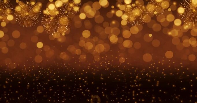 Fireworks background, New Year background with gold fireworks