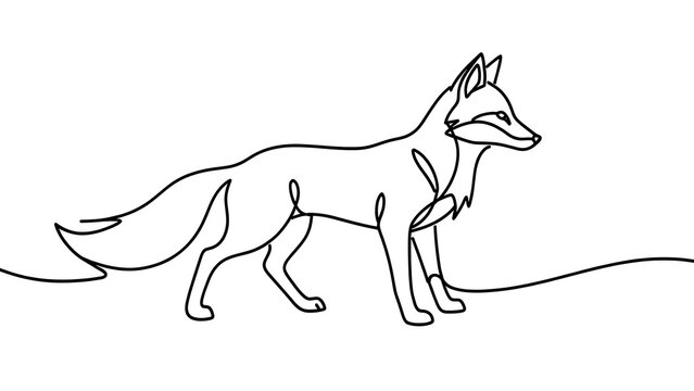 Minimalist fox line art drawing white background.