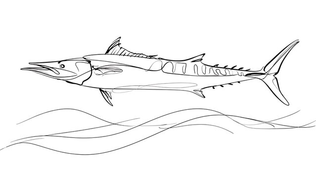 Sleek wahoo fish illustration on white background.