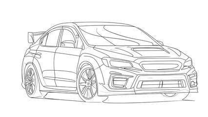 Fototapeta premium Sports car line drawing on white background.