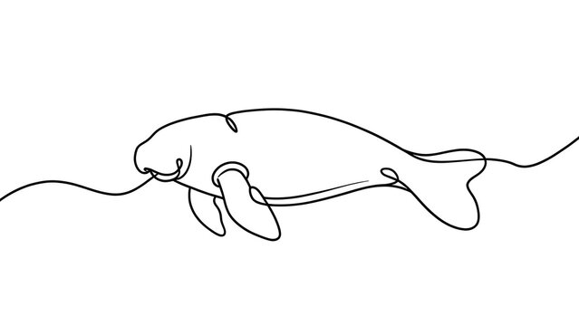 Minimalist manatee line drawing white background.