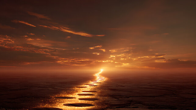A glowing trail of footsteps leading to a horizon bathed in light, symbolizing the promise of a journey fulfilled.(2)