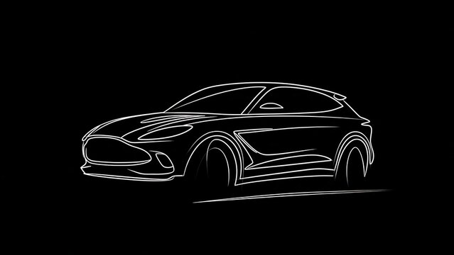 white background sleek modern car line art drawing.