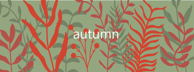 Naklejka premium Autumn Botanical Wall Art Set, Hand Drawn Abstract Leaf Posters, Modern Vector Illustration