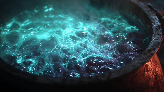 A glowing potion bubbling and changing colors in a magical cauldron.(2)