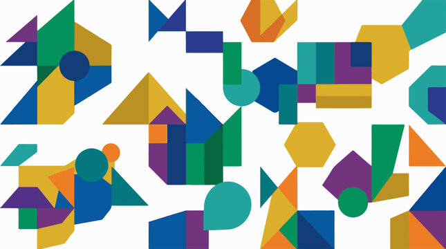 Abstract geometric shapes in vibrant colors creating a playful collage