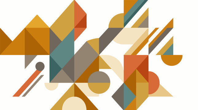Abstract geometric composition with triangles circles and trapezoids in warm tones
