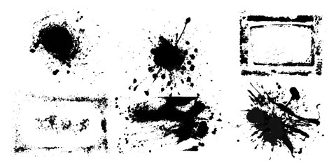 Fototapeta premium Hand painted abstract brush border set and featuring rough grunge texture. black ink stains artistic frame vector illustration.