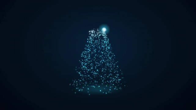 Swirling Cyan Particle Trail Forming a Magical Christmas Tree