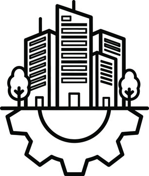 Cityscape on gears editable vector icon flat design minimal premium symbol eps10 illustration for urban development concepts