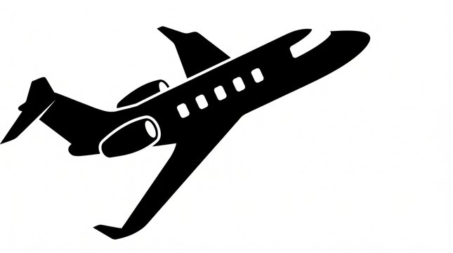 A high-contrast black and white vector graphic depicting a luxury private business jet ascending steeply into the air, featuring rear-mounted engines and sleek winglets.