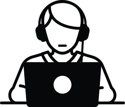 Premium editable vector icon of a person wearing a headset with a laptop minimal flat design illustration in eps10