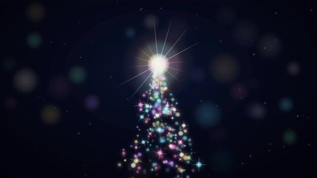 Macro Focus on Glowing Multicolored Star Cluster at Christmas Tree Peak