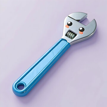 3D cartoon-style adjustable spanner with smooth metallic texture,