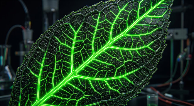 Synthetic Bioluminescent Leaf Cell Structure Close Up