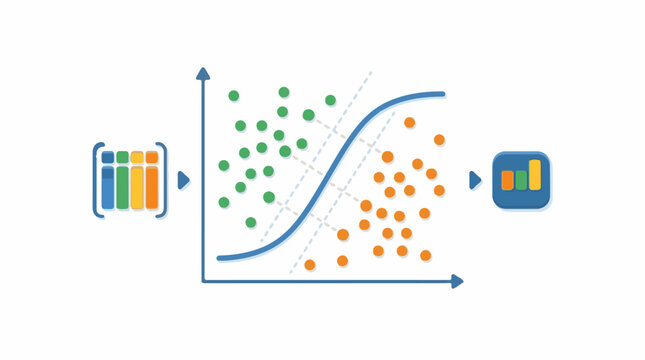 Data classification using a curve and separating lines with input and output icons