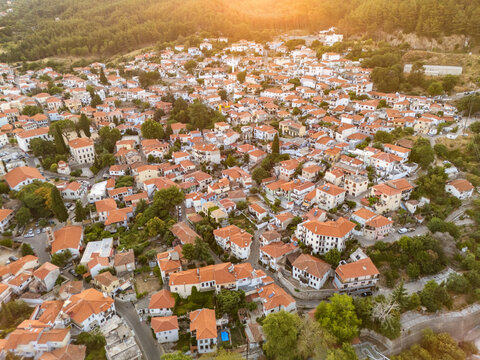Aerial View of Xanthi Old Town at Sunset Greece