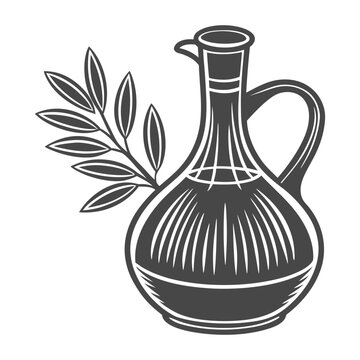 Vintage Olive Oil Bottle Illustration with Leaf Design