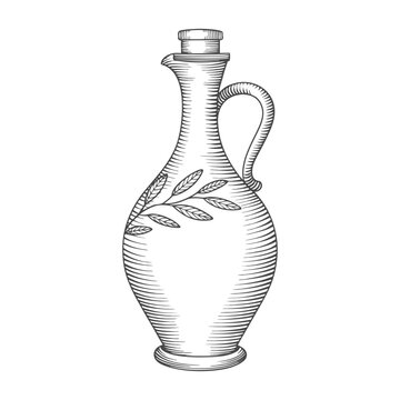 Vintage Olive Oil Bottle Illustration with Leaf Design