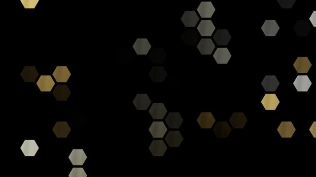 Golden hexagon mosaic animation on black background