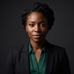 Obraz premium Dramatic professional studio portrait of confident Black businesswoman on dark background split lighting