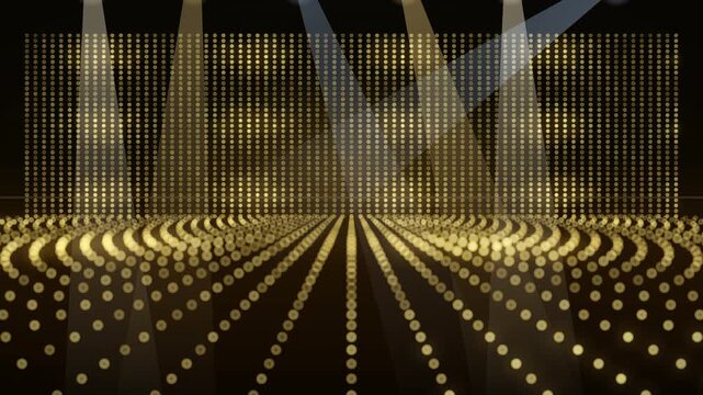 Spectacular Wide View of Golden LED Mesh Stage with Spotlights