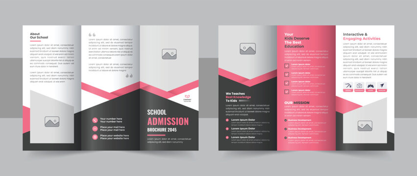 School admission trifold brochure design template with corporate layout vector