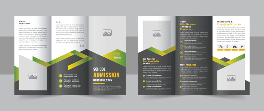 Creative school trifold brochure design vector for kids education admission