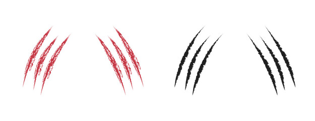 : Red and Black Animal Claw Scratch Marks Vector Set © shoab