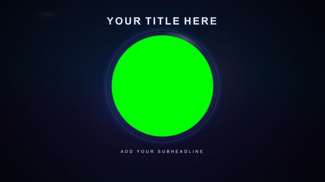 Futuristic enterprise opener template featuring a circular green screen chroma key window on a dark technological background with customizable title placeholder text.
