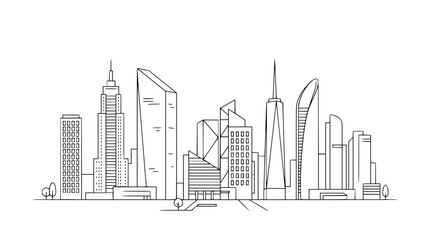 Fototapeta premium Minimalist city skyline illustration in line art style