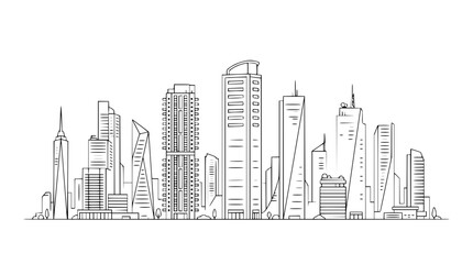 Fototapeta premium Minimalist City Skyline Illustration, Modern Skyscraper Line Art Vector