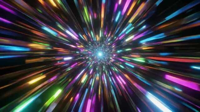 虹色に輝く光線が放射状に広がる背景