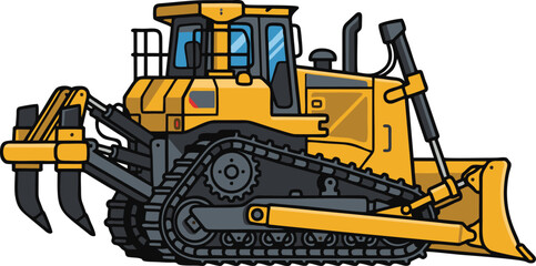 Obraz premium Heavy duty yellow bulldozer construction vehicle with bulldozer construction machinery equipment