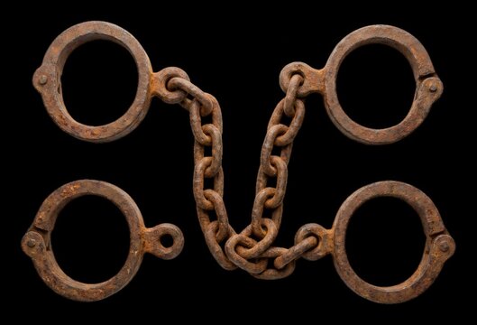 Rusty iron shackles lying isolated  symbolizing systemic business limitations and corporate constraints, technical debt modern technology business concept