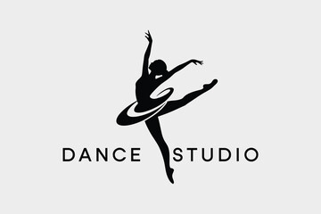 Elegant ballerina silhouette logo design for a dance studio, featuring a graceful dancer in a dynamic pose © Foysal