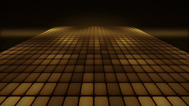 High-Angle View of a Pulsating Geometric Golden Stage Floor Grid