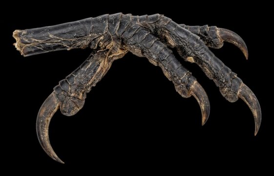 Sharp bird talon extending forward against a  to demonstrate gripping power and organic structural integrity, biological modern technology business concept